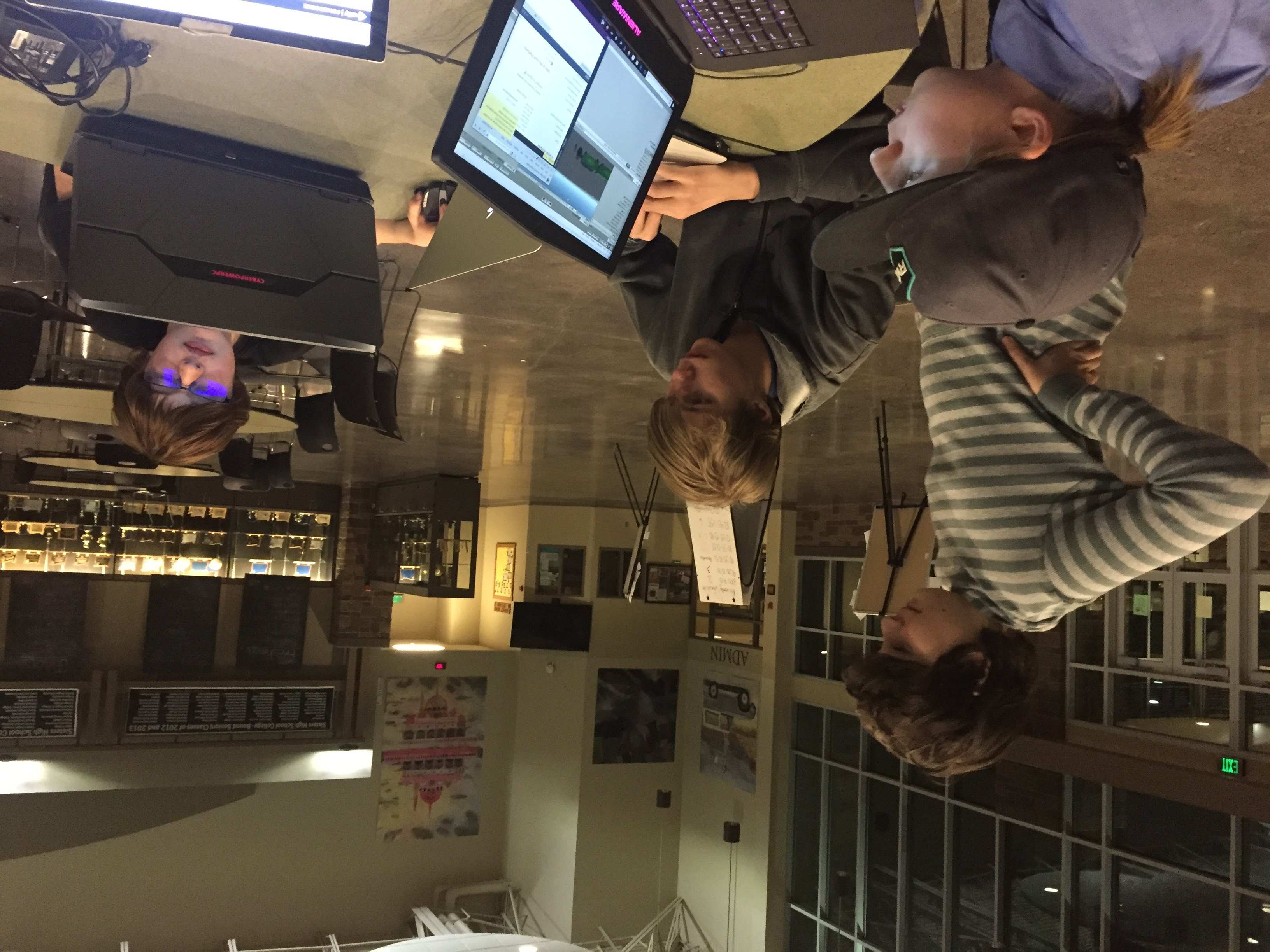 DPS deep in game development mode at Sisters High School (the only area we could find in Sisters with good Wifi after 6PM